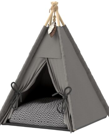 Kæledyrstipetelt Kæledyrsseng Tipi Design Kattetelt Med Pude Hundeseng Til Sove Katteseng Grå