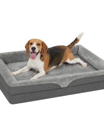 Hundeseng Med Hævede Kanter Skridsikker Bund Linnedlook Vaskbar Stænksikker Hundehynde 91x68x16cm